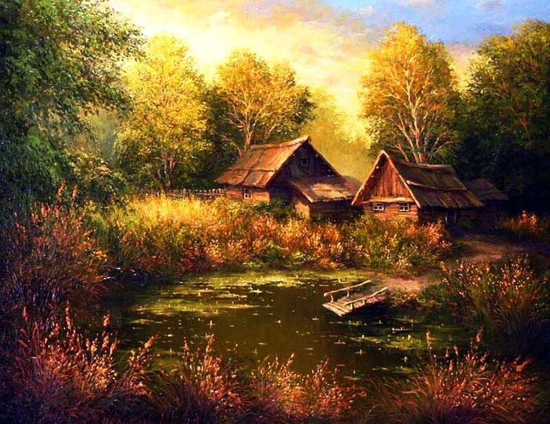 Wooden Cabins by Pond — Green
