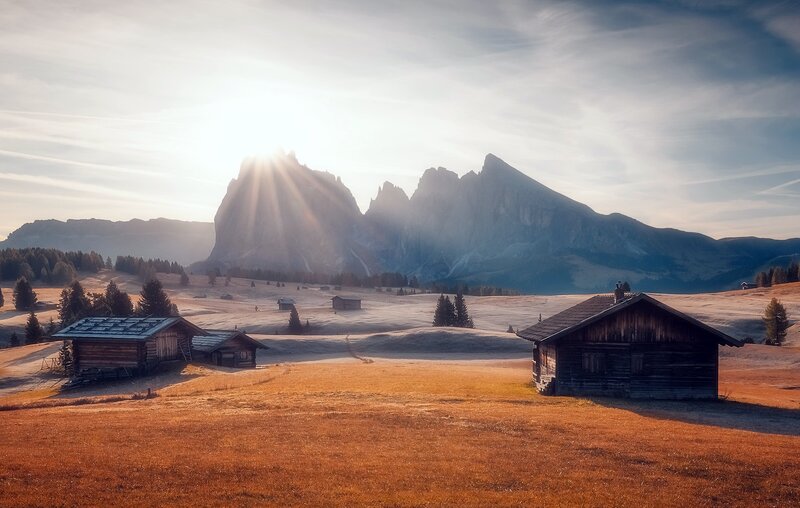 Wooden Cabins in Mountains — Brown