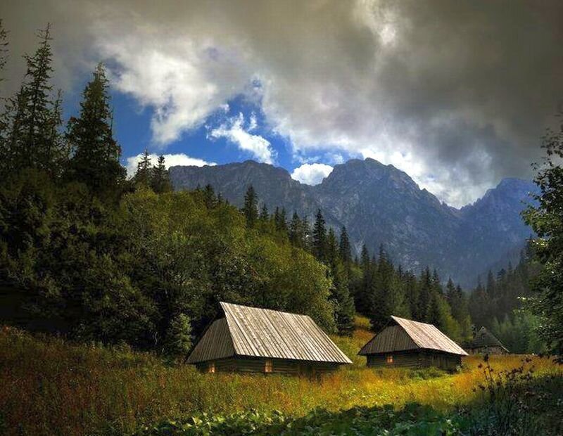 Wooden Cabins in Mountains