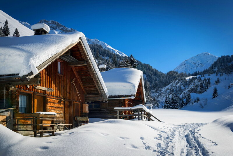 Wooden Cabins in Snow — Blue, Serene, Winter