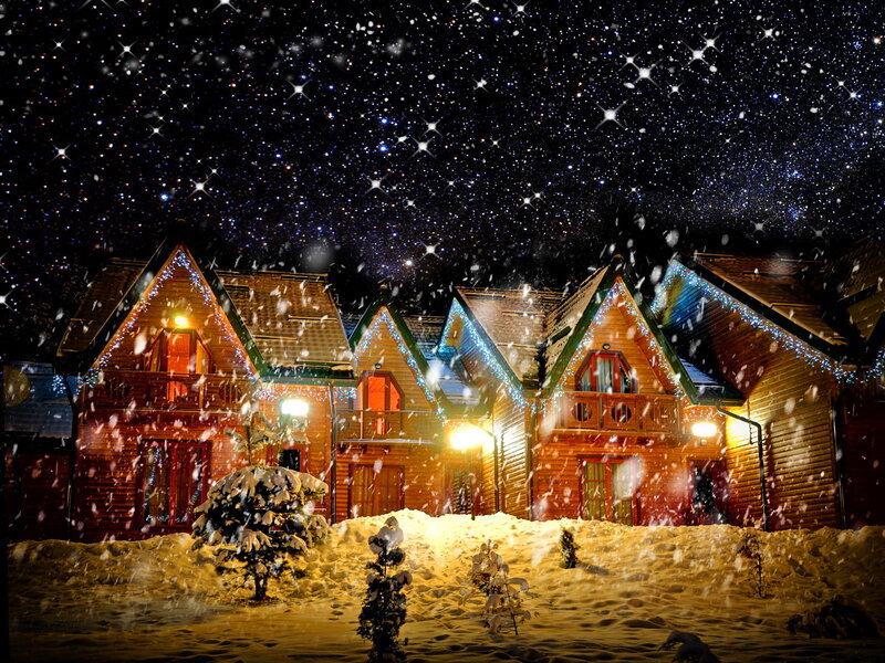 Wooden Cabins in Snow — Brown, Peaceful