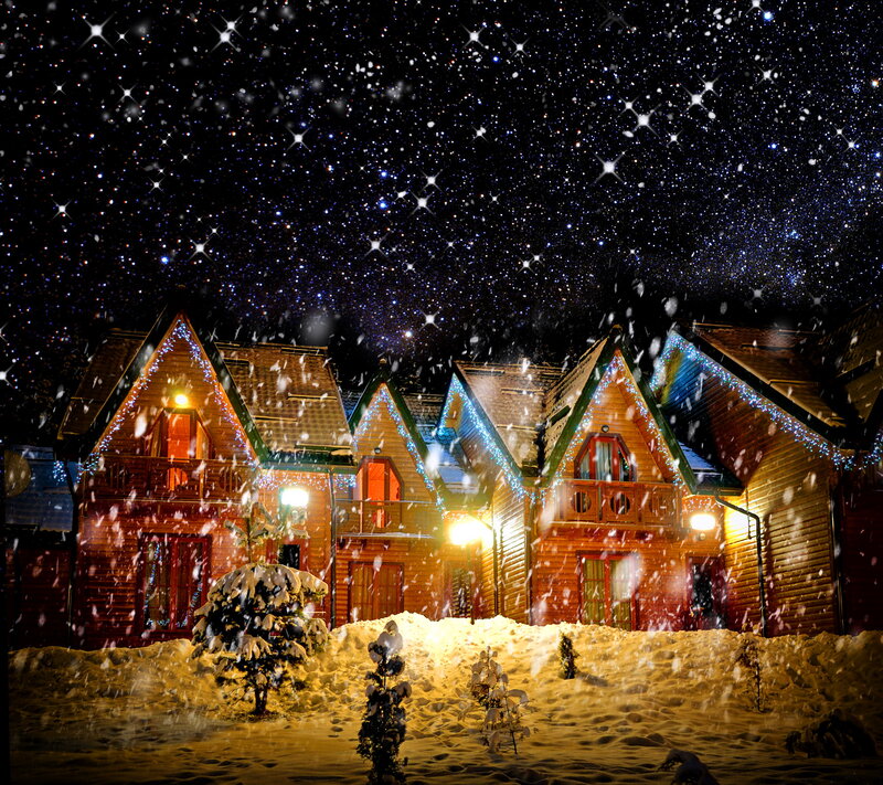 Wooden Cabins in Snow — Brown