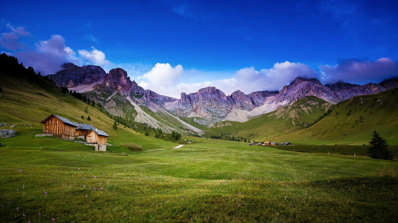 Wooden Cabins in Valley — Green, Serene