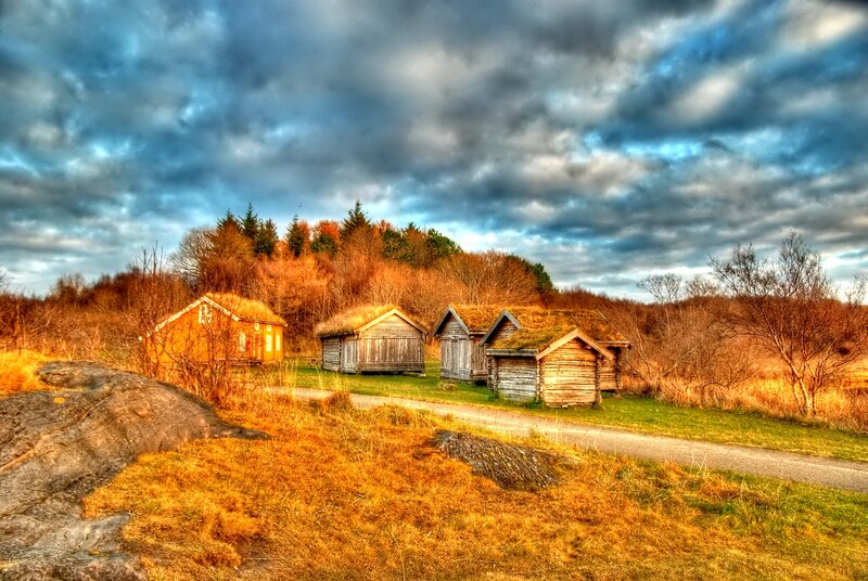 Wooden Cabins on Hill