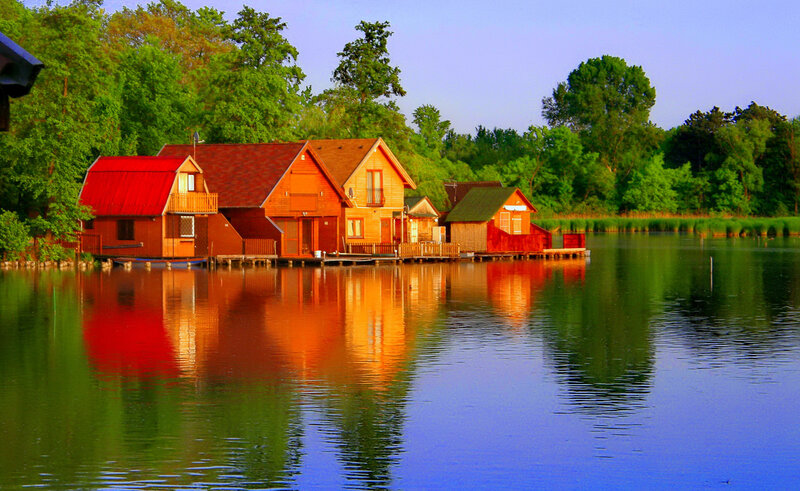 Wooden Cabins on Lake