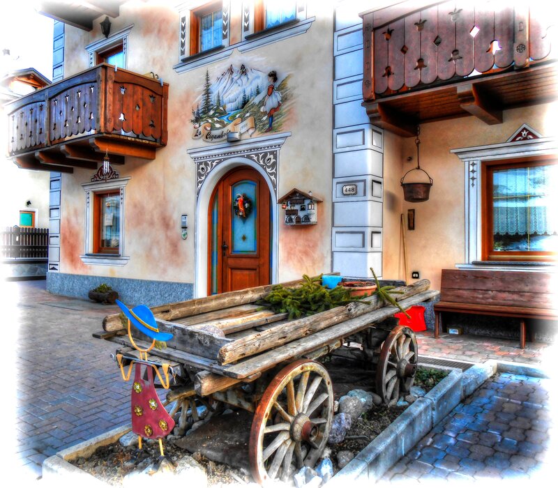Wooden Cart in Courtyard