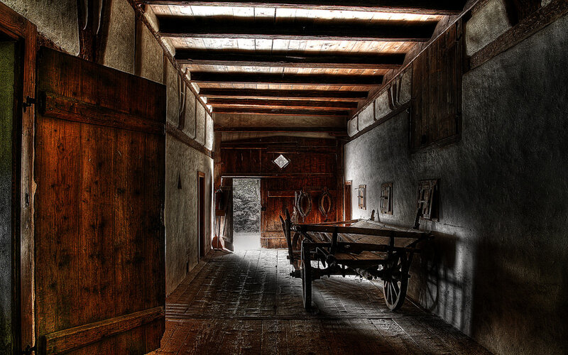 Wooden Cart in Hallway