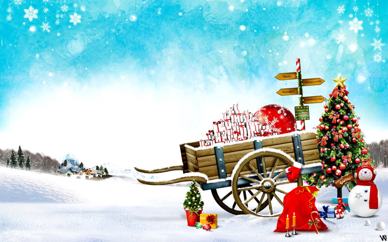 Wooden Cart with Gifts