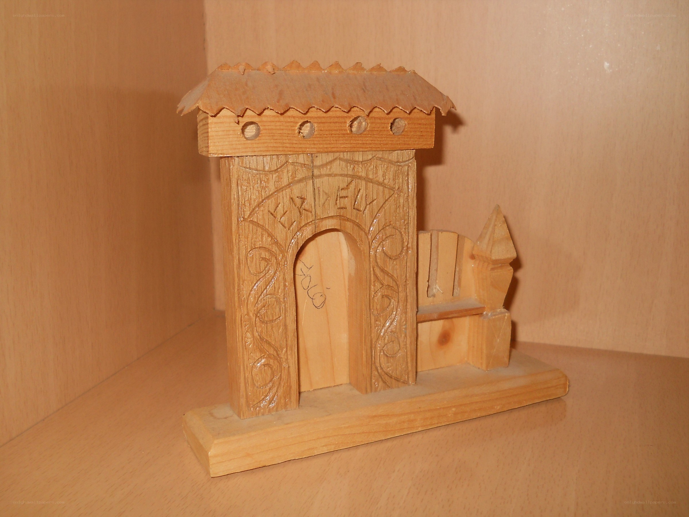 wooden carved house model