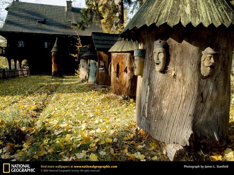 Wooden carvings in autumn