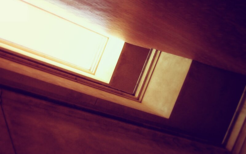 Wooden ceiling with skylight