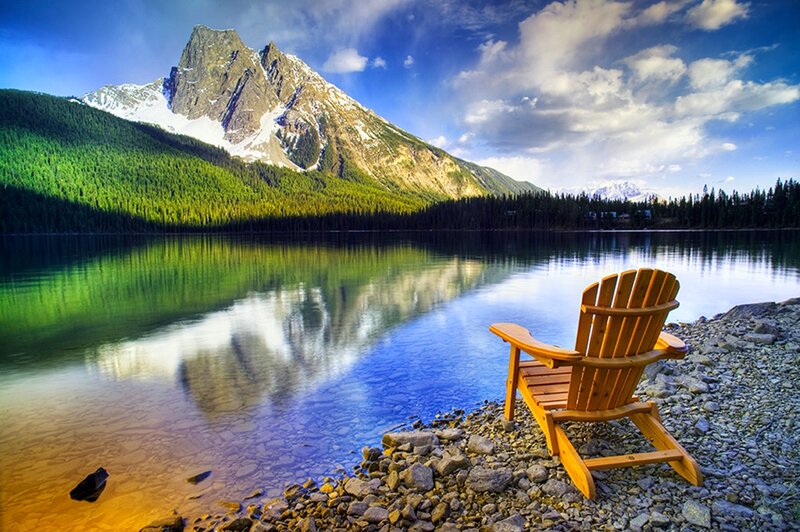 Wooden Chair by Lake — Blue