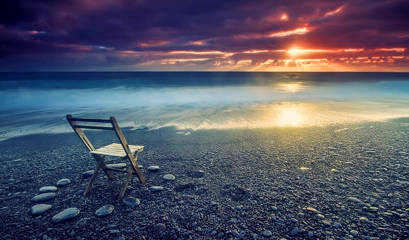 Wooden Chair on Beach — Blue