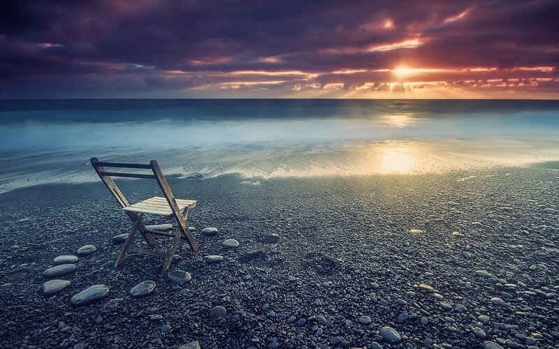 Wooden Chair on Beach — Purple