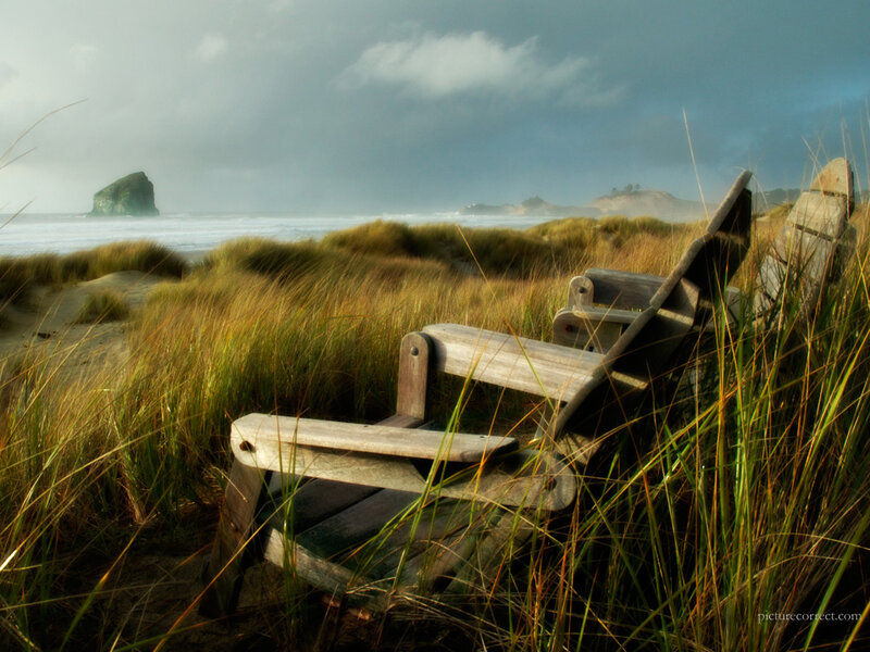 Wooden Chairs on Beach — Green