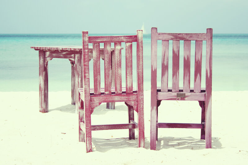 Wooden Chairs on Beach — White