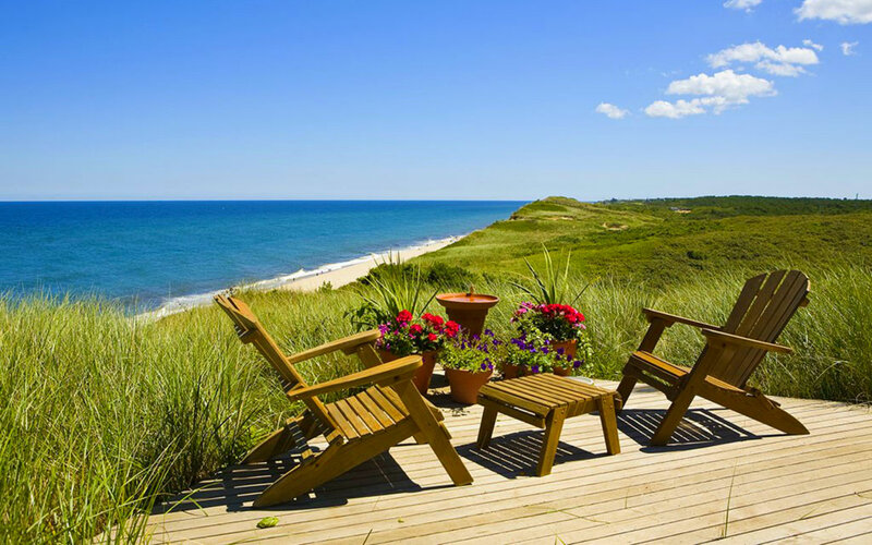 Wooden Chairs on Deck — Blue