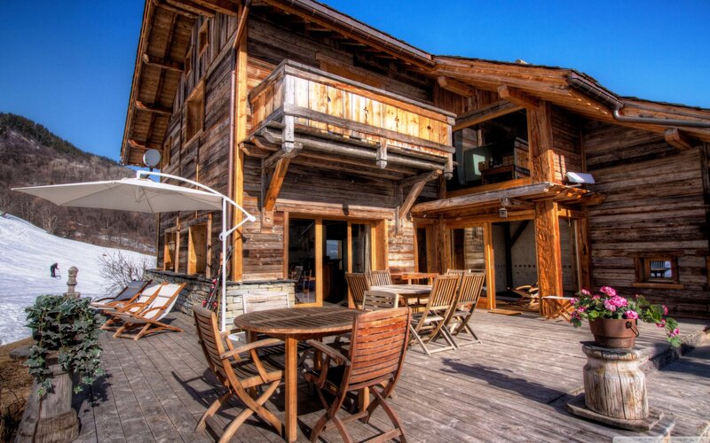 Wooden Chalet with Deck — Brown