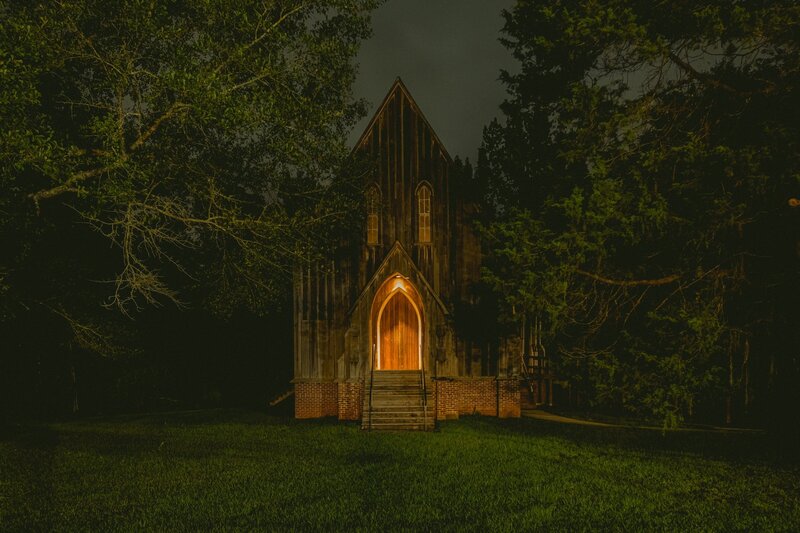 Wooden Chapel at Night