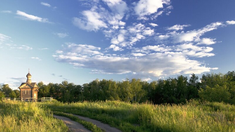 Wooden Chapel in Field