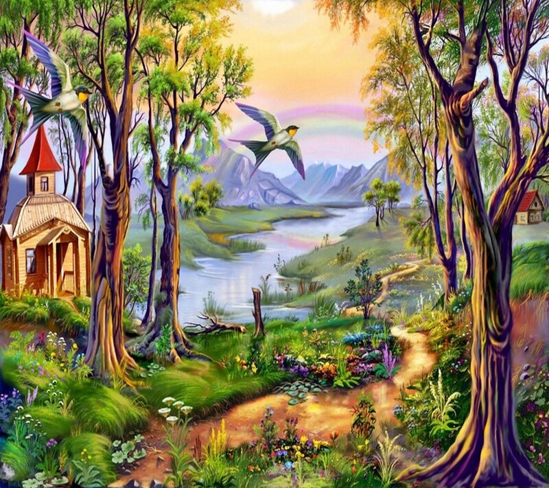 Wooden Chapel in Forest — Green, Serene