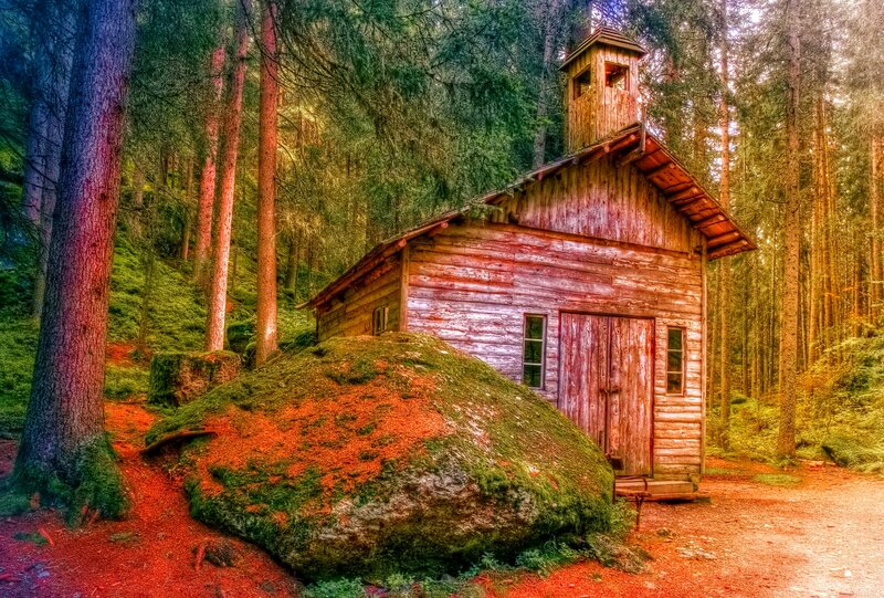 Wooden Chapel in Forest — Green
