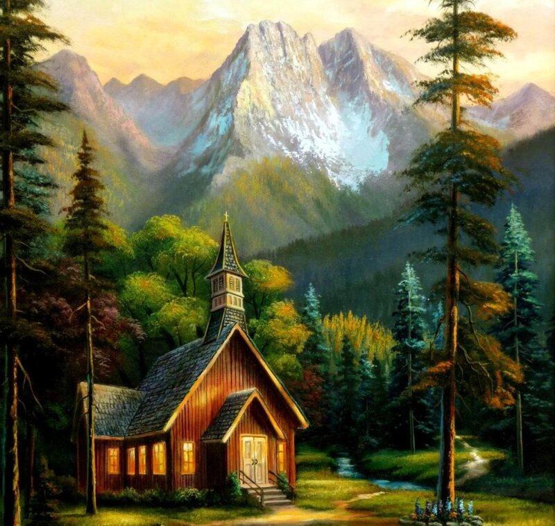 Wooden Chapel in Forest