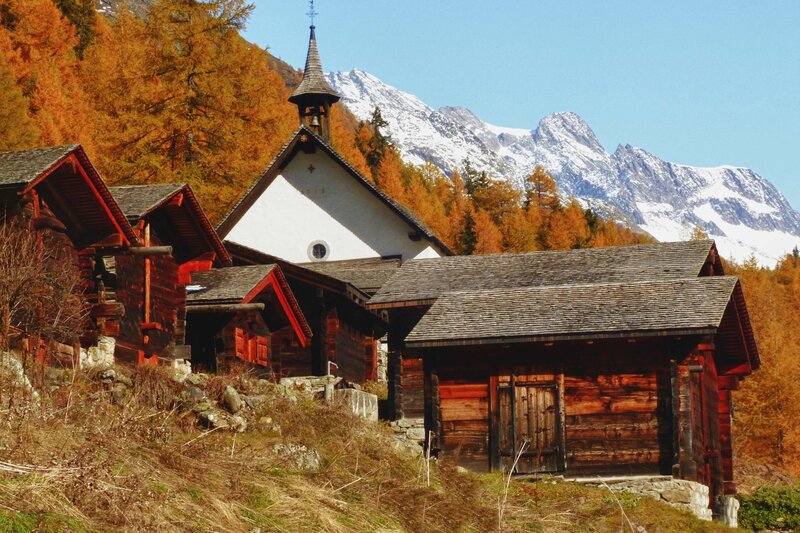 Wooden Chapel in Mountains