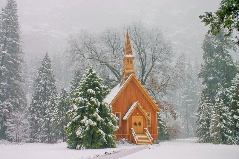 Wooden Chapel in Snow — Brown, Serene