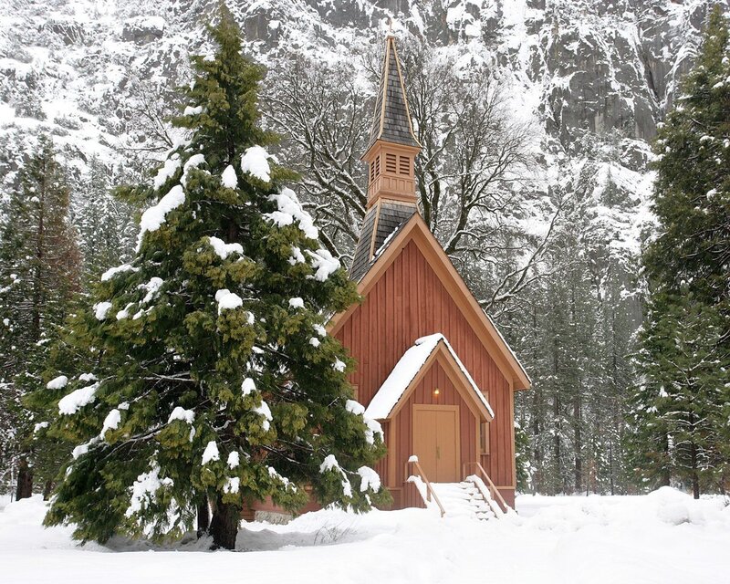 Wooden Chapel in Snow