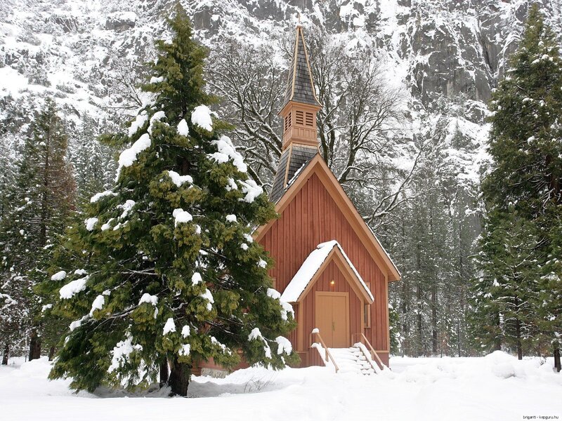 Wooden Chapel in Snow — White, Serene