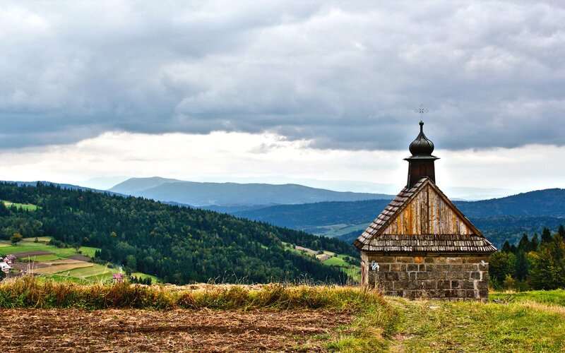 Wooden chapel on a hill