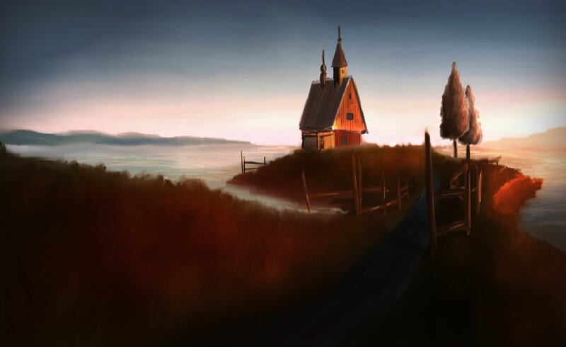 Wooden Chapel on Hill — Brown
