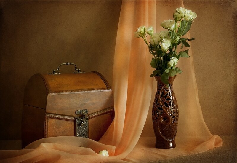 Wooden Chest with Flowers