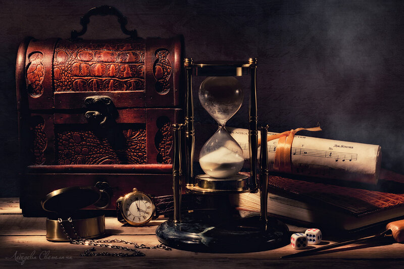 Wooden Chest with Hourglass