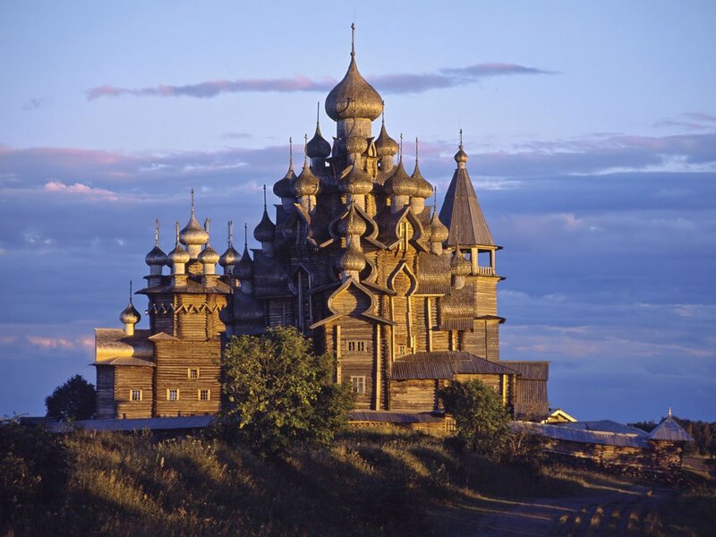 Wooden church at dusk