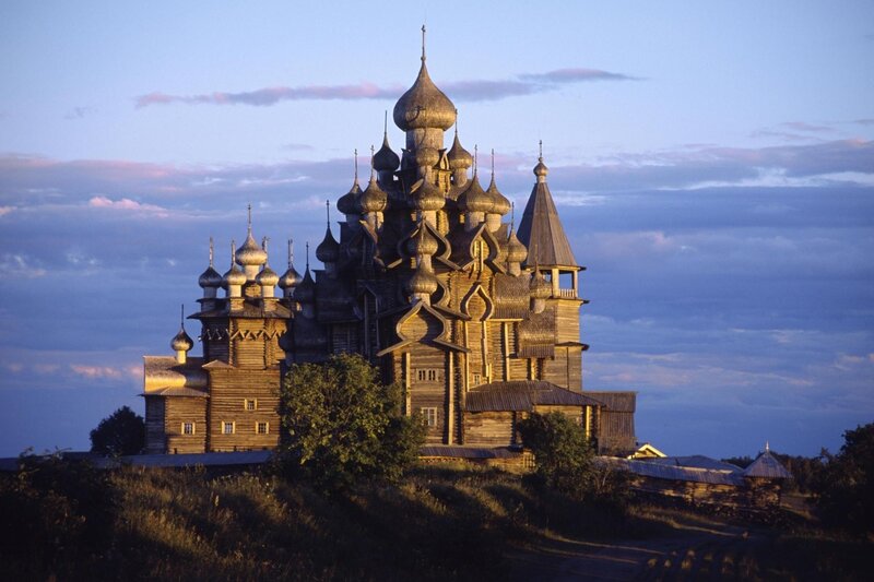 Wooden church at dusk