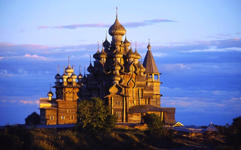 Wooden church at dusk