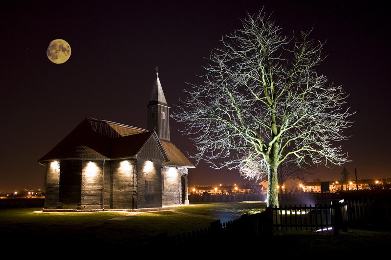 Wooden Church at Night — Black