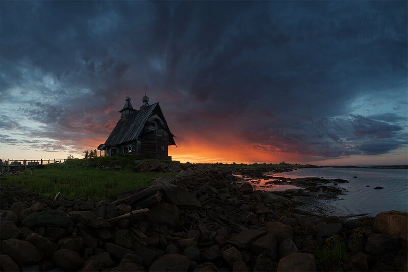 Wooden Church at Sunset