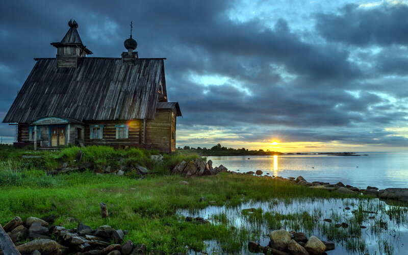 Wooden Church by Lake