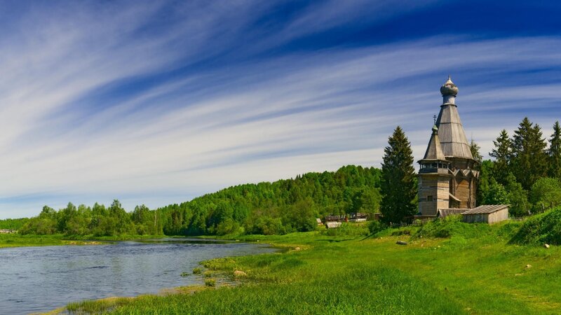 Wooden Church by River
