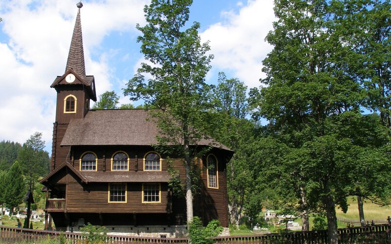 Wooden church in a forest