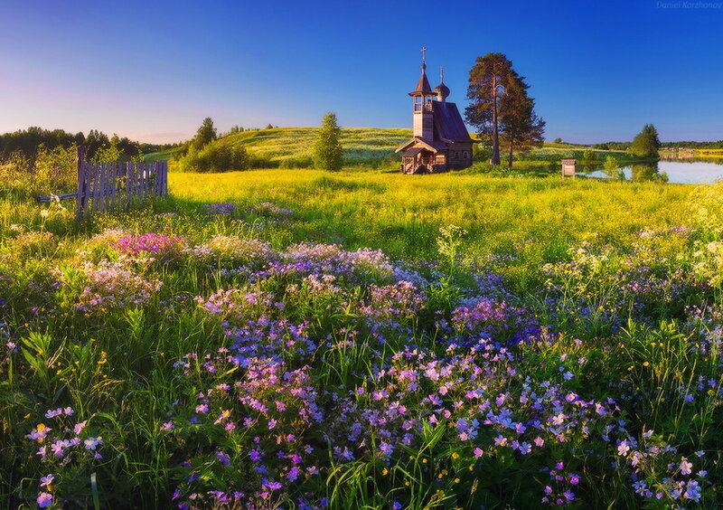 Wooden Church in Field