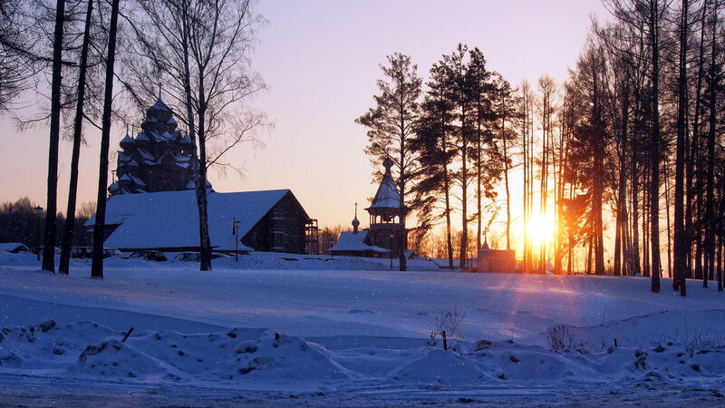 Wooden Church in Snow — Blue