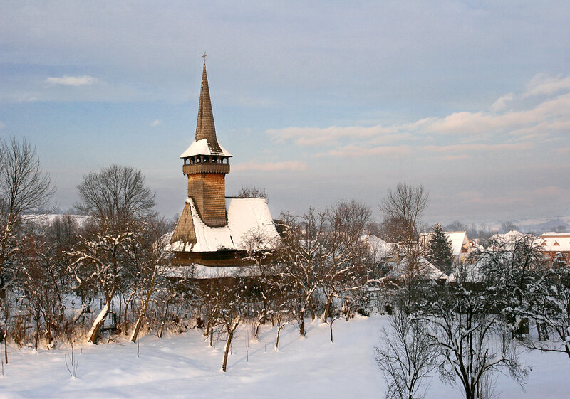 Wooden Church in Snow