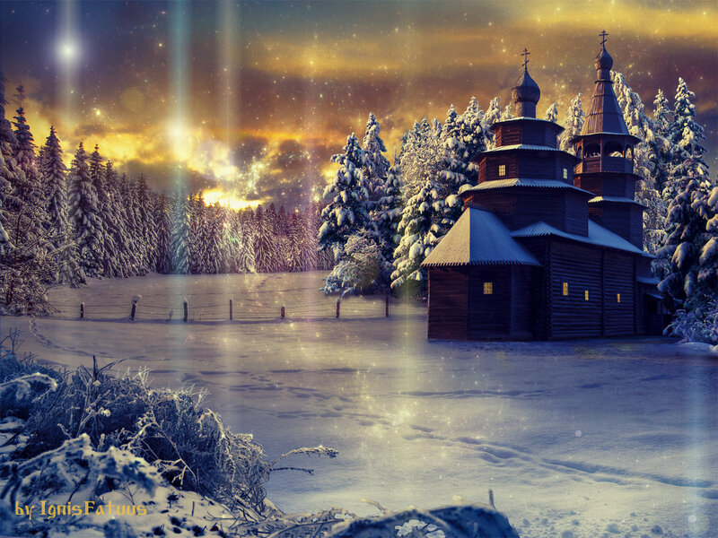 Wooden Church in Snow — Yellow