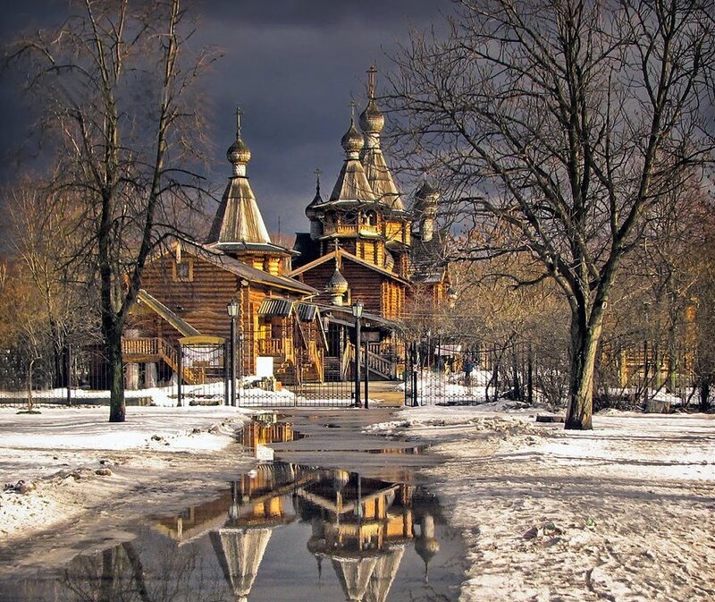 Wooden church in winter
