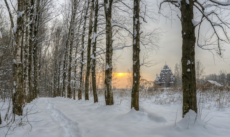 Wooden Church in Winter — White