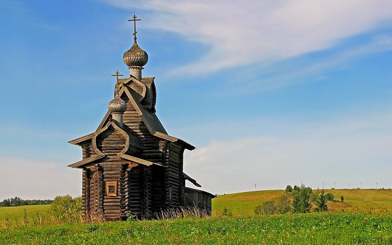Wooden church on a hill